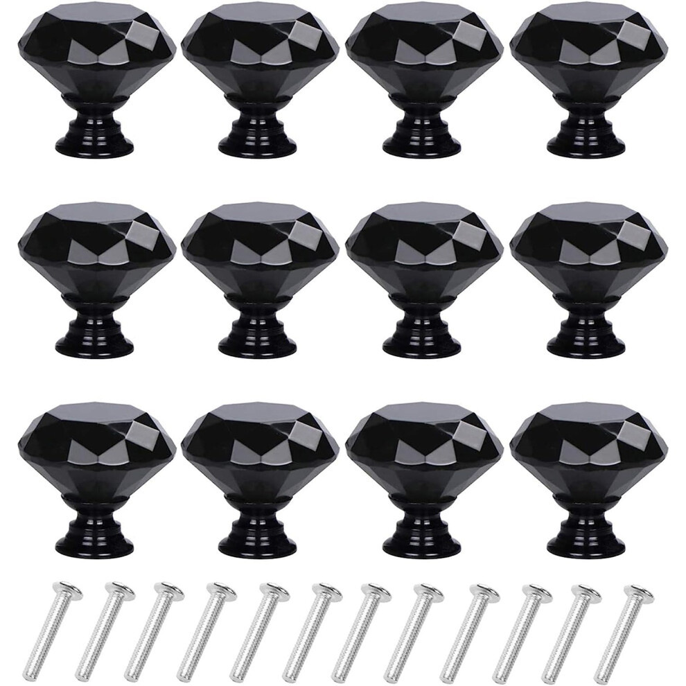 Yourgift 6 Szt. GałEk Do Szuflady W KształCie Diamentu Ze SzkłA KryształOwego 30 Mm GałKi Do Szafki Uchwyty (30 Mm 6 Szt., Wszystkie Czarne)-image