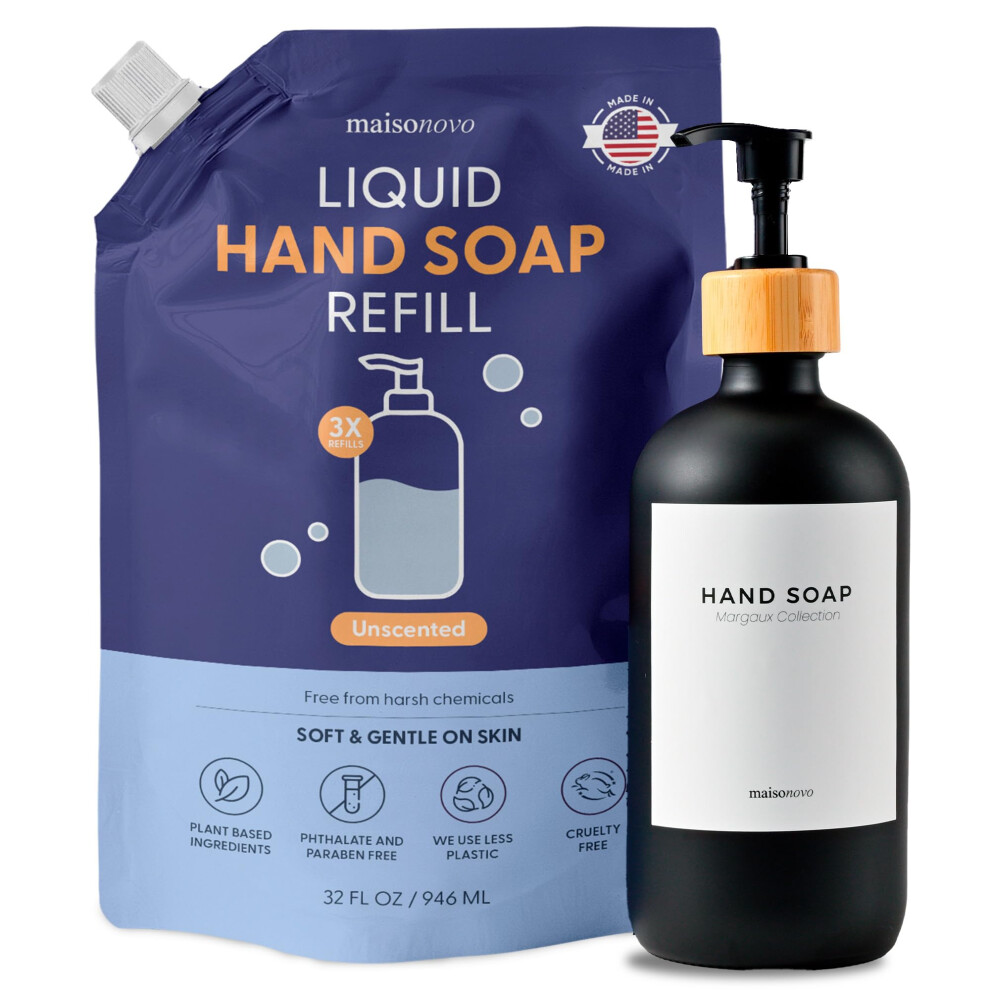 Maisonovo Hand Soap Refills - Natural Hand Soap Refill Made In Usa - Gentle Non Toxic Hand Soap Refill Good For All Skin Types - Unscented Hand Soap R