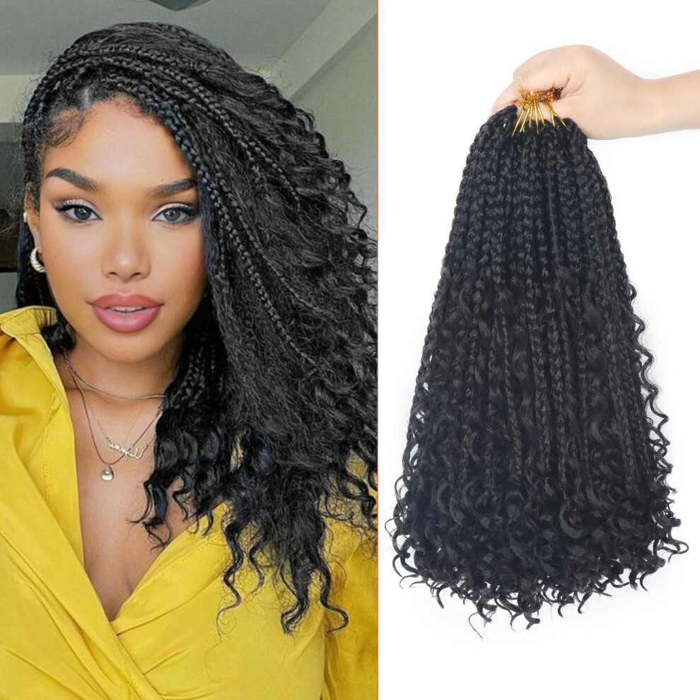 Julen Goddess Box Braids Crochet Hair 14 Inch Boho Crochet Box Braids Curly Ends 8 Packs Bohemian Box Crochet Braids Pre Looped Synthetic Crochet Hair For