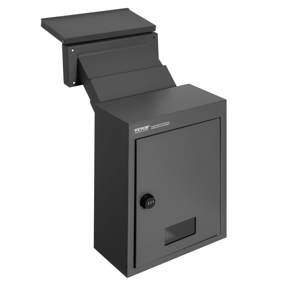 VEVOR Through The Wall Drop Box, Heavy Duty Steel Through The Wall Mailbox with 2.8-7.9 13 Combination Lock, 12.5x6.3x16.9 Mail Drop Box, Black