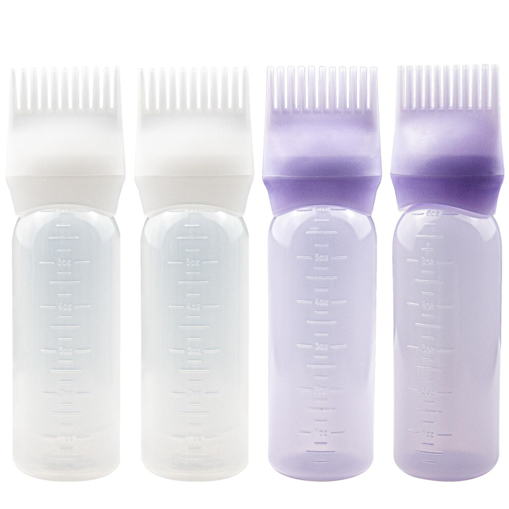 Zgqhzr 4 Pcs Root Comb Applicator Bottle Hair Oiling Applicator Hair Oil Applicator Bottle For Hair Dye Shampoos Hair Salons.6oz (2White+2Purple)