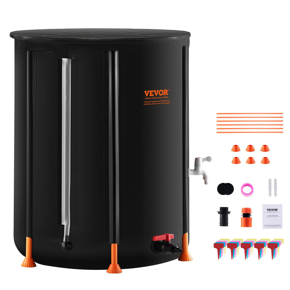 VEVOR Collapsible Rain Barrel, 53 Gallon/201 L Portable Rain Water Collection Barrel, PVC Rainwater Collection System with Spigots and Overflow Kit, W