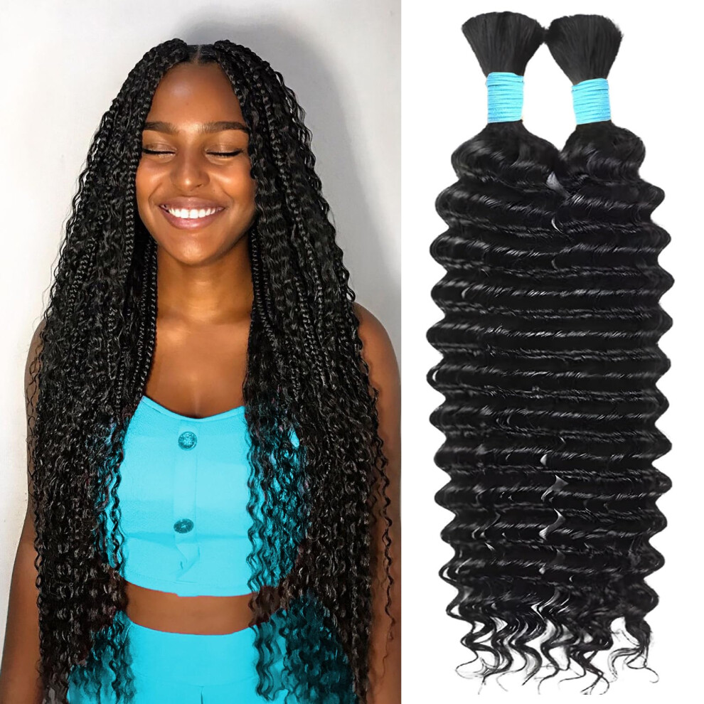 Iuytobe Boho Hair For Braiding 14 Inch Human Braiding Hair For Boho Braids Human Curly Hair For Boho Knotless Braids 2 Bundles 100G Deep Wave Bulk Human Hair