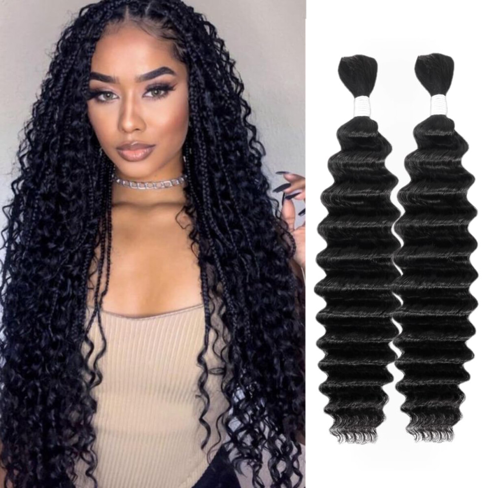 Tatayoobobo Unisex Not,Specified Human Braiding Hair Deep Wave Bulk Human Hair For Braiding No Weft 2 Bundles 100G 24Inch 10A Brazilian Virgin Human Hair Braiding Hair Extensions Curl