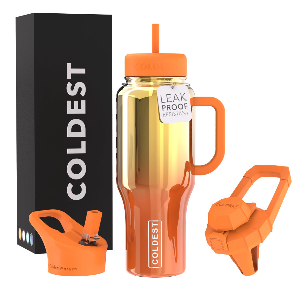 Vaso De 1,2 Litros Con Asa Y Pajita - 100 % A Prueba De Derrames (3 Tapas) - Vasos De Acero Inoxidable Con Aislamiento Herm Tico Para Mujeres Y H-image