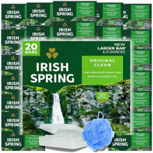 Irish Spring Bar Soap (20 PACK) Original Clean - Includes Bar Soap Holder & Loofah - Large 4 OZ Soap Bars Original Clean Body Soap Mens Bar Soap w/S