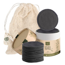 Greenzla Genanvendelig makeupfjernerpuder - 20 Pack Organic Dark Charcoal Bambus Bomuldspuder med meshvaskeri Bomuld Rejsepose og bomuldsrunder H