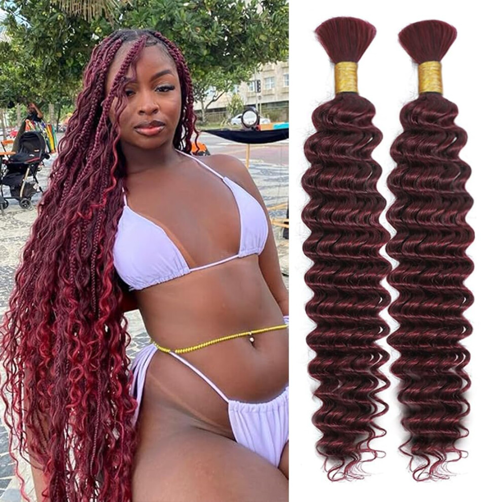 Gaozhao Unisex 100G 16 Inch Human Braiding Hair Deep Wave Bulk Human Hair For Braiding 2 Bundles/Pack No Weft Human Braiding Hair For Boho Braids Brazilian Virgin Hu