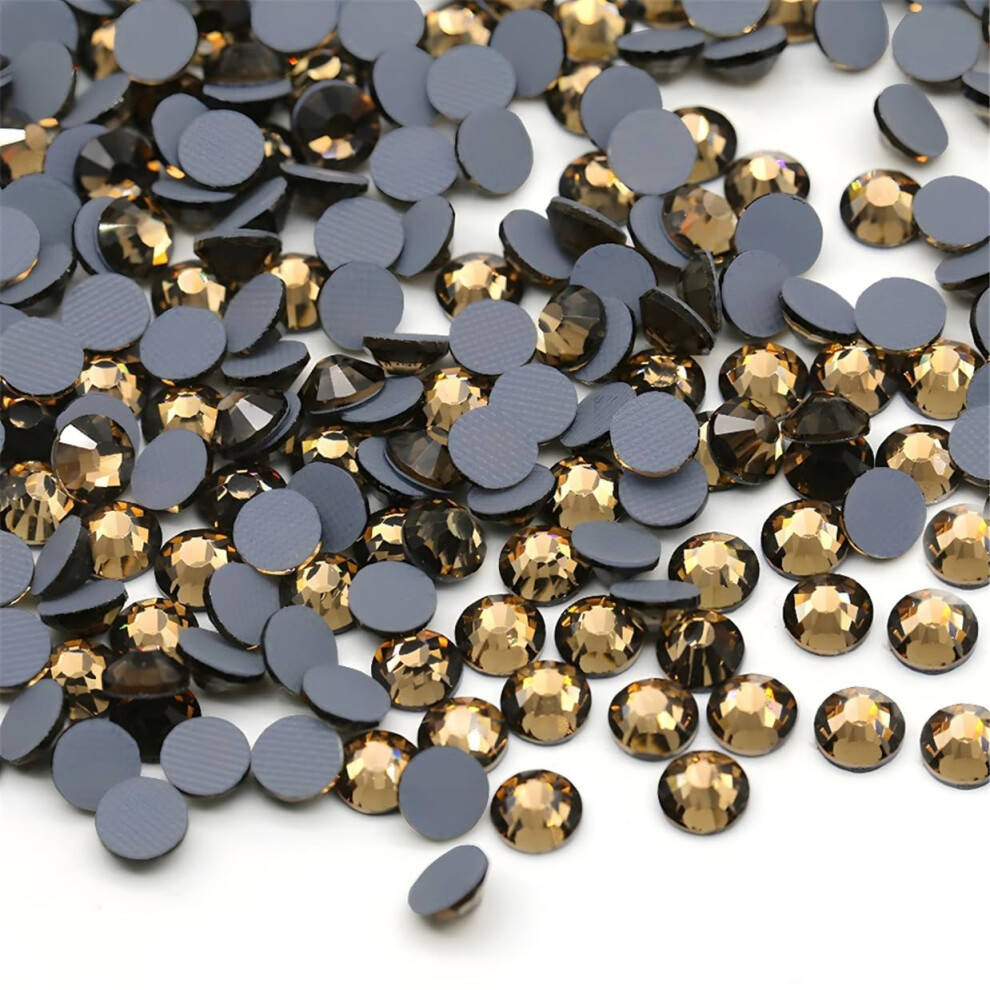 Kzkcy Hotfix Rhinestones Flatback Glass Rhinestone 1440Pcs Ss16 3.7-3.9Mm Round Gems For Nails Art Glitter Crystals Stone Diy Bags Clothes Shoes (Coffee Yel