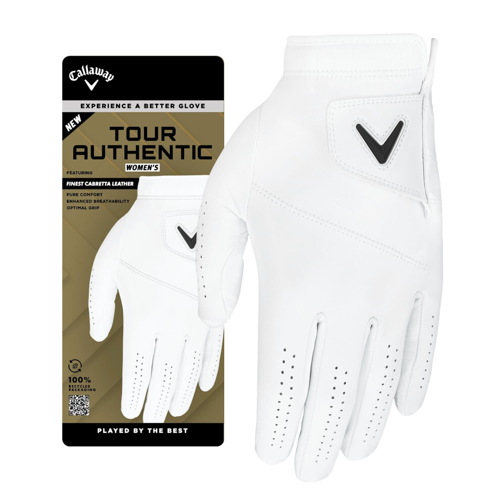 Callaway Golf Tour Authentic Glove (Ladies  Large  White  Worn on Right Hand)