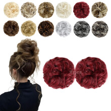 Feidylong 2 PCS Piece de cheveux en desordre Messie Scrunchies Wavy Curly Synthetic Chignon Ponytail Extensions Hoids epaisses coiffures pour les