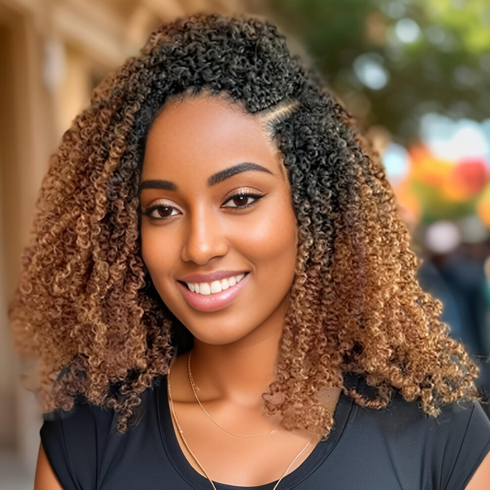 Svolna Unisex Brown 210 Strands Yanky Twist Crochet Hair Pre Looped 14 Inch Pre-Twisted Fluffy Curly Crochet Braiding Hair Long Senegalese Twist Braids Blonde Ombre