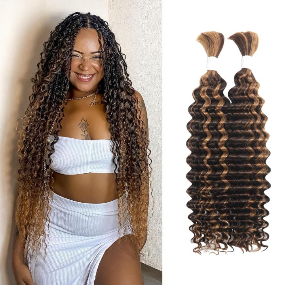 Nerumo Unisex Not,Specified P4/30 Deep Wave Ombre Human Braiding Hair 28Inch 2 Bundles 100G Bulk Human Hair For Braiding No Weft Human Braiding Hair For Boho Braids Wet And Wavy