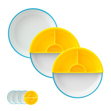 Omie? Easy Scoop Plates for Kids | Unique Design Helps Food Fall into the Spoon Not on the Table | Made from Plants | 3 Plates + 2 Silicone Dividers