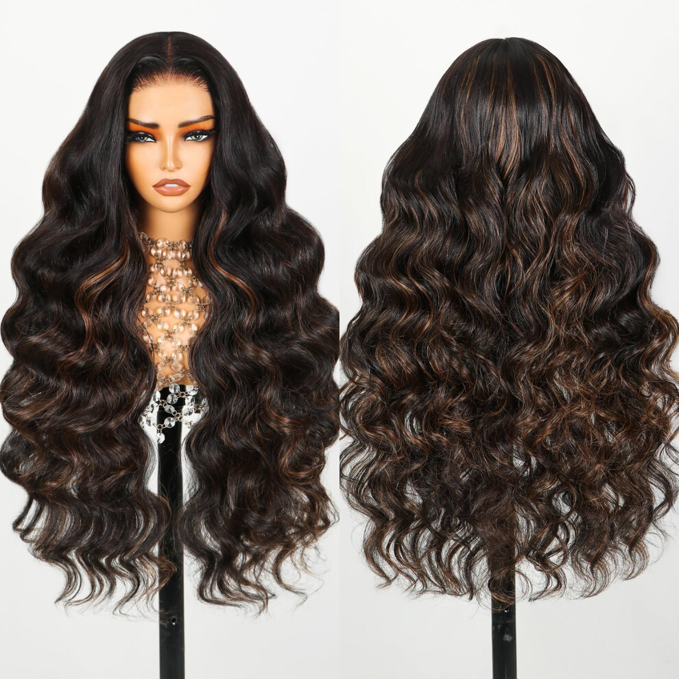 Teslal Unisex P1b/30 Highlight Wear And Go Glueless Pre Cut Lace Body Wave 6X6 Hd Lace Wig Premium Fiber Hair And Human Hair Blend Wig By Crafted Technology