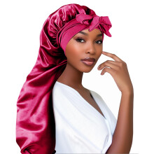 Adorila Extra Long Satin Bonnet for Women Adjustable Braid Bonnet with Tie Band Double Layer Elastic Silk Bonnet for Braids Hair Sleeping Cap (