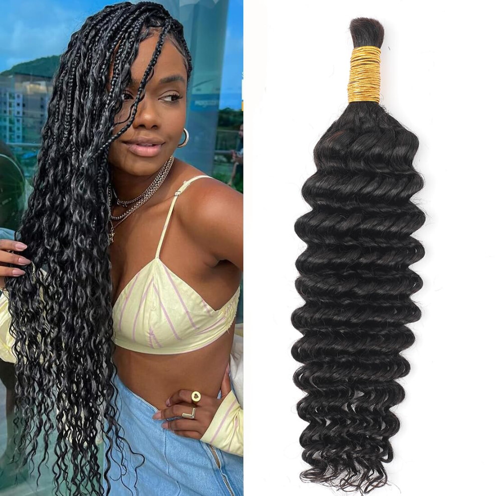 Extensiones De Cabello Humano Para Trenzas Bohemias, 12A, 22"", Ondas Profundas, A Granel, Sin Trama, Brasile O, Virgen, Rizado, Suelto, Ondulado,-image