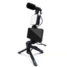 Mobile Phone Tripod Kit with Microphone LED Fill Vlog Video Making for Live Recording Selfie Study B