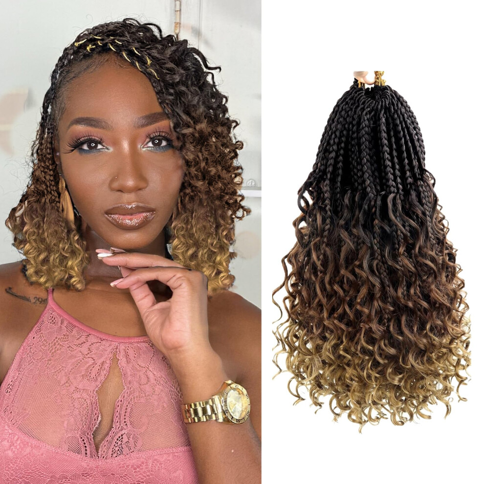 Julen 8 Packs Boho Box Crochet Braids Pre Looped With Curly Ends - 8 Inch Goddess Bohemian Box Braids Crochet Hair For Black Women Synthetic 3X Boho Braids