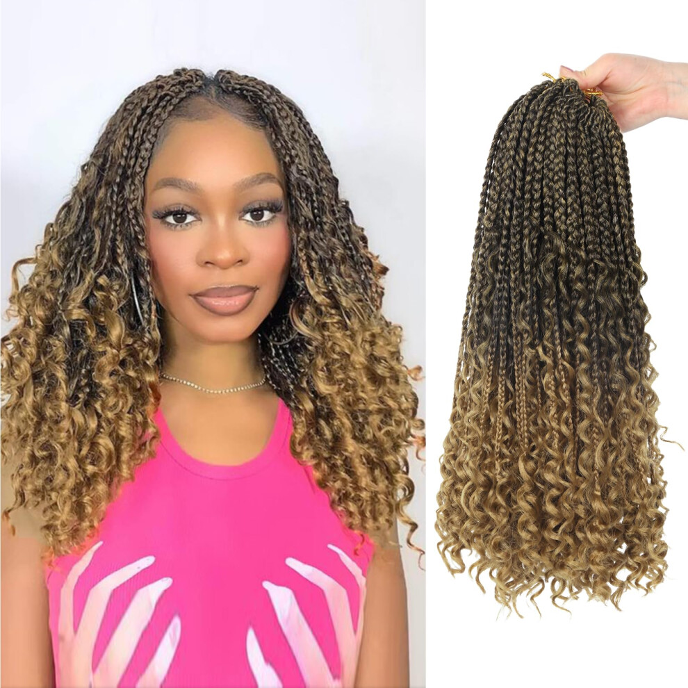 Julen 8 Packs Goddess Box Braids Crochet Hair For Black Women 14 Inch Ombre Blonde - Boho Knotless Box Braids Crochet Hair Pre Looped Synthetic 3X Bohemian