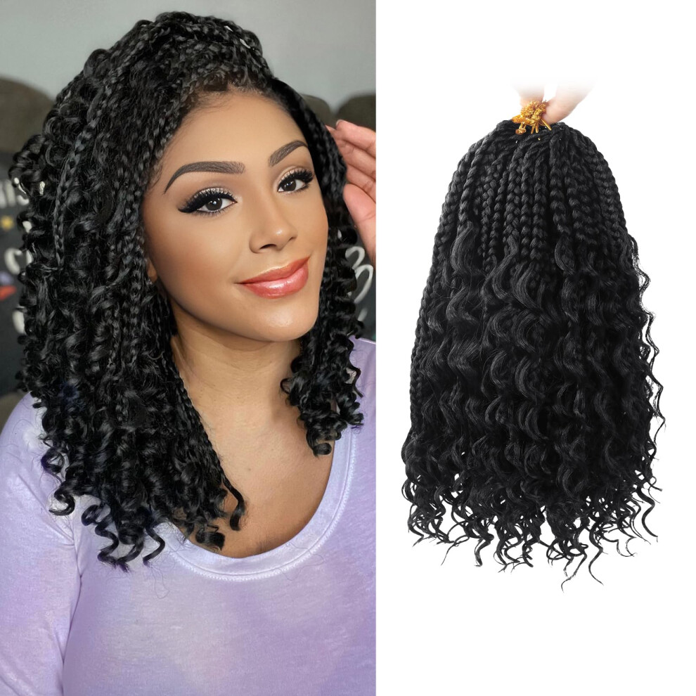 Julen Boho Box Braids Crochet Hair For Black Women 12 Inch 8 Packs Goddess Bohemian Crochet Box Braids With Curly Jet Black Boho Crochet Braids Pre