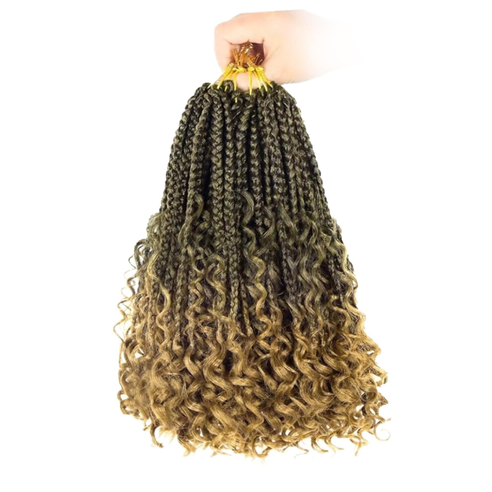 Julen 8 Pack Boho Box Crochet Braids Pre Looped With Curly Ends Ombre Blonde - 8 Inch Goddess Bohemian Box Braids Crochet Hair For Black Women Synthetic 3X