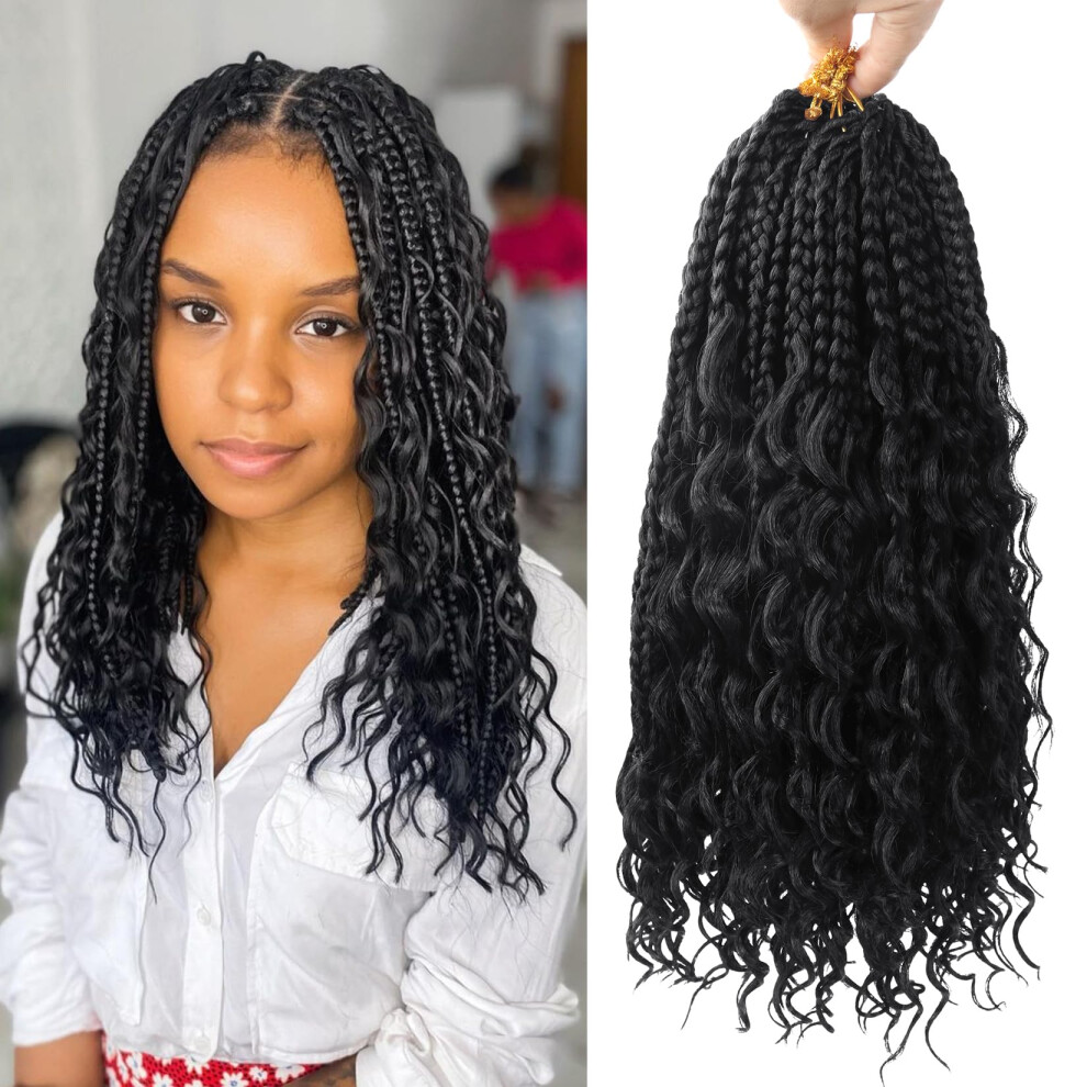 Julen 8 Packs Goddess Box Braids Crochet Hair For Black Women 14 Inch - Boho Knotless Box Braids Crochet Hair Pre Looped Synthetic Braids Hair Extensions 3X