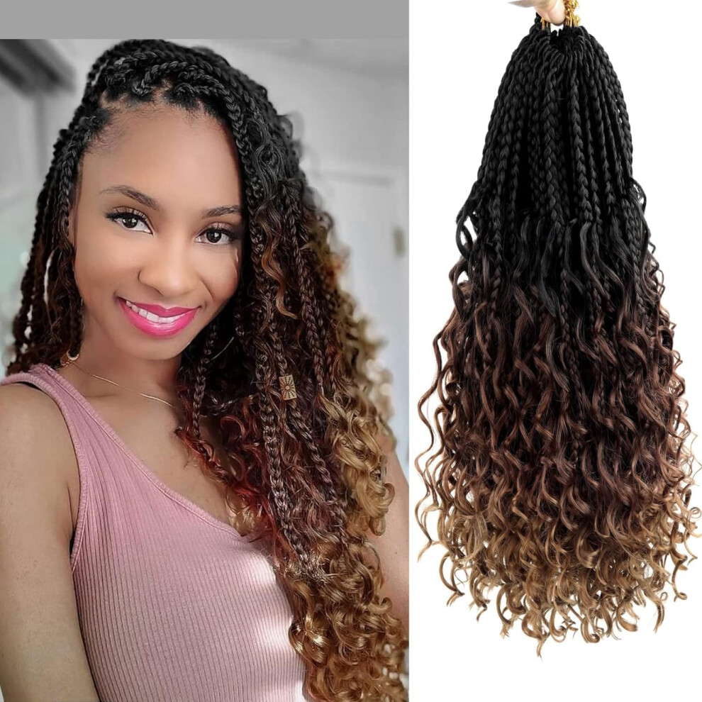 Julen Boho Box Braids Crochet Hair 16 Inch Goddess Braids Crochet Hair Pre Looped Boho Crochet Braids With Curly Ends Bohemian Box Crochet Braids For Black