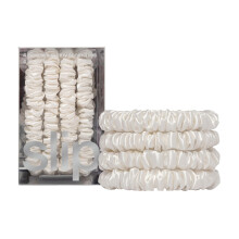 slip Skinny Scrunchies: Anti-Crease Anti-Breakage Slipsilk Design Protects Delicate Hair | Includes 4 Pure Silk Scrunchies White