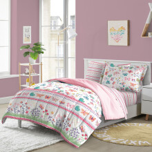 Dream Factory Kids 5-Piece Complete Bed Set Easy-Wash Super Soft Microfiber Comforter Bedding Twin Pink Butterfly Garden