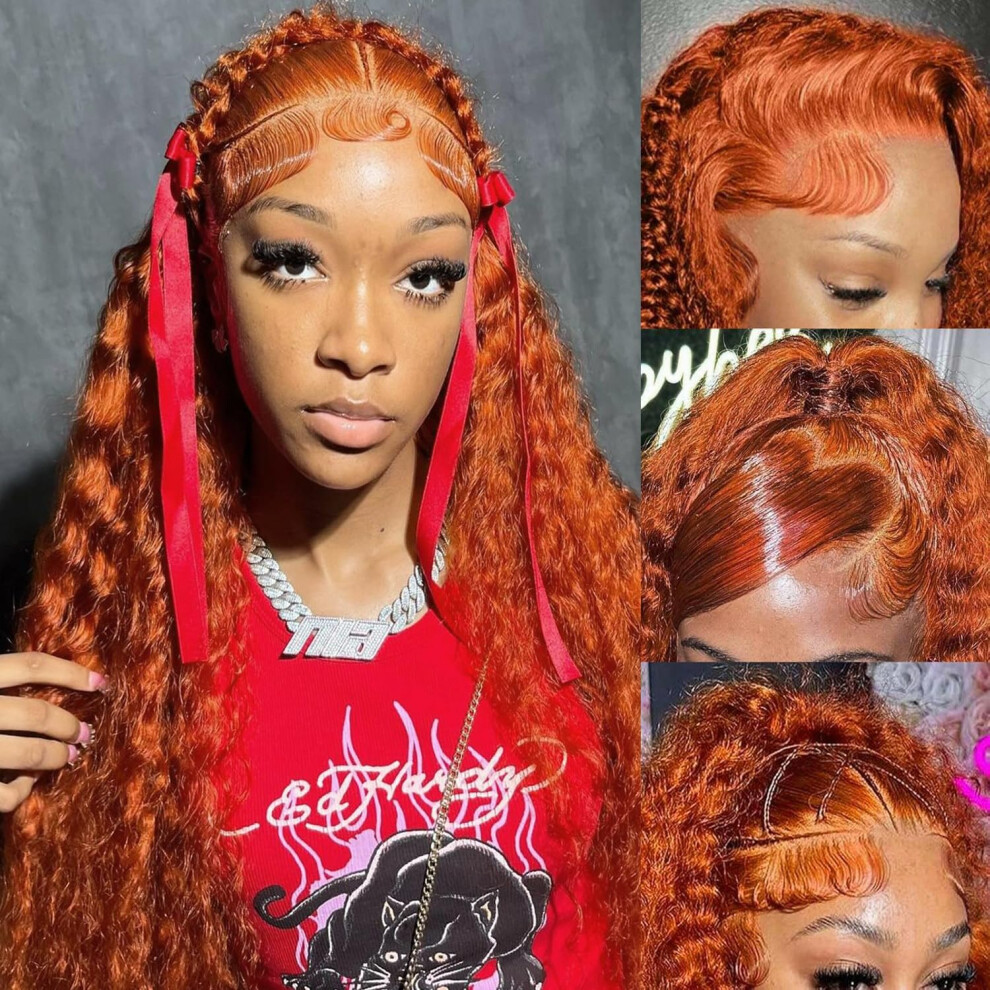 Ingwer-Spitzenfrontper Cke, Echthaar, Tief Gewellt, 13 X 4 Zoll, Hd, Transparent, Vollspitzen-Frontalper Cke, Echthaar F R Frauen, 180 % Dichte,-image