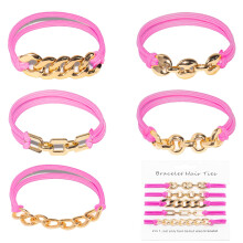 Loqpol 5PCS Gold Bracelet Hair Ties | Fancy Elastic Scrunchies with Metal Beads No-Damage Ponytail Holders Cute Decorative Hair Accessories for Wom
