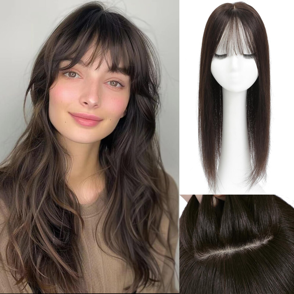 Aimeolyn Unisex Hair Toppers For Women Real Human Hair 8X8inch Hair Toppers For Women With Bangs 20Inch Skin Scalp Big Base Cover Thinning Hair Or Hair Loss