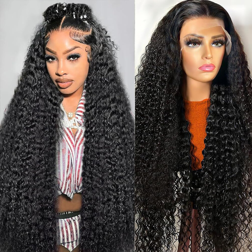 30 Zoll 13 X 6 Tief Gewellte Lace-Front-PerüCke Aus Echthaar, 180 % Dichte, Transparente Frontal-SpitzenperüCke Aus Echthaar FüR Frauen, Tief Gel-image