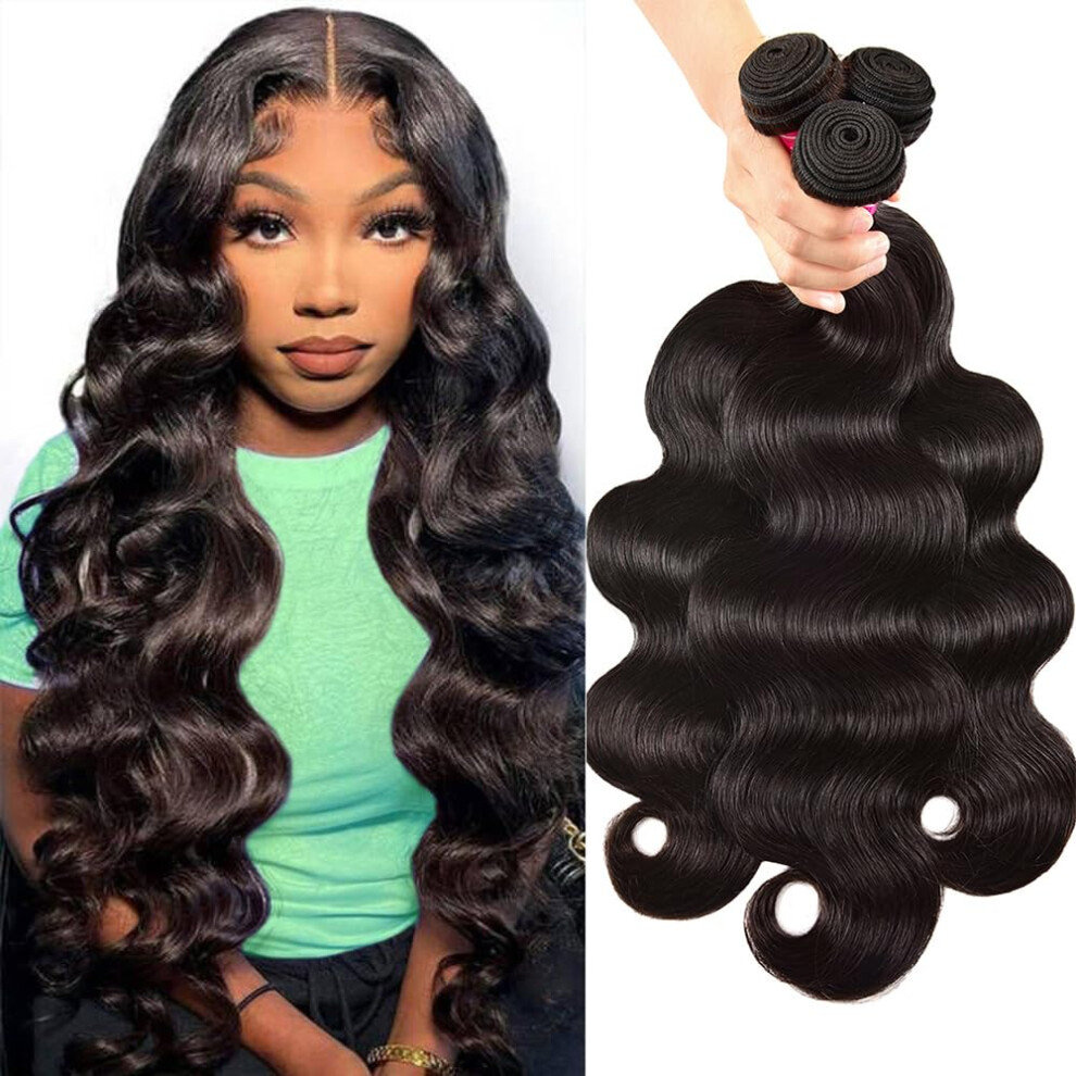 Adigrace 10A Body Wave Bundles Human Hair 26 28 30Inch Unprocessed Brazilian Virgin Hair Bundles Body Wave Human Hair 3 Bundles Weave Bundles Human Hair Extens