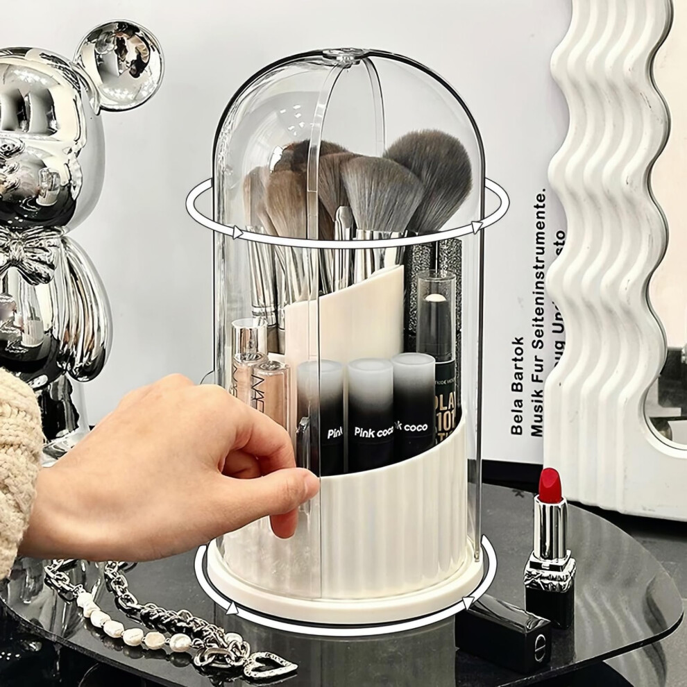 Ushioart Covered Rotating Makeup Brush Holder Organizer With Lid Makeup Brushes Organizer For Vanity Desktop Bathroom Countertop