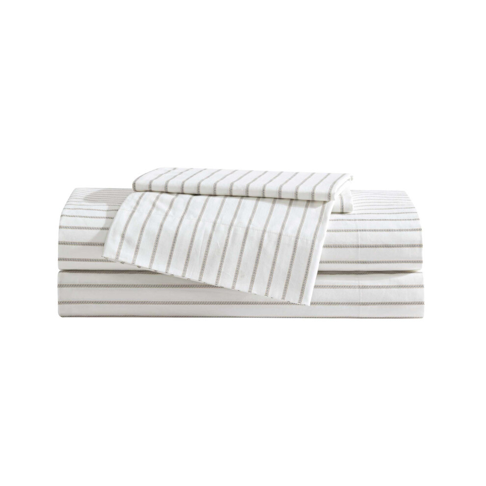 Eddie Bauer - Parure de lit double en percale de coton ultra douce et certifi   e Oeko-Tex (Essential Stripe Beige Twin)
