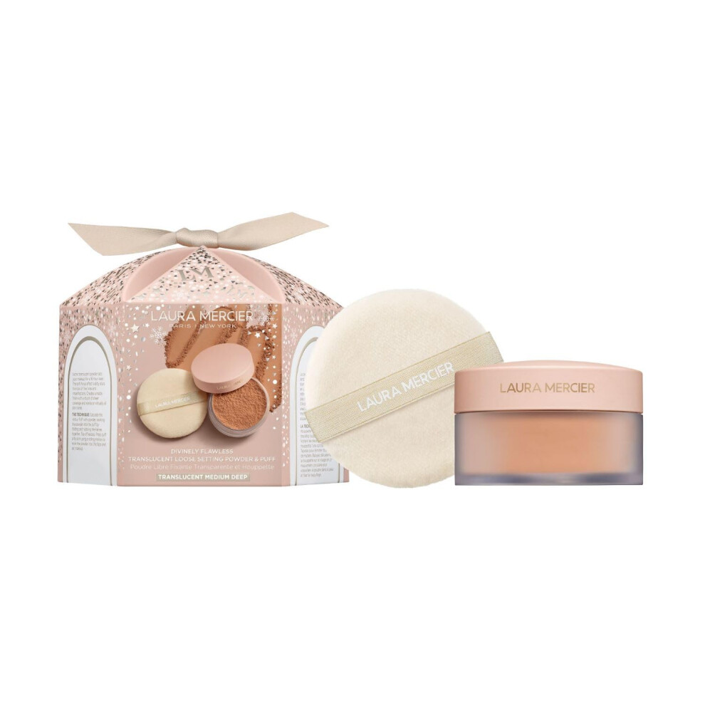Laura Mercier Translucent Loose Setting Powder & Puff Set Divinely Flawless: 24 HR Shine Control  Soft Matte Finish  Long Lasting Wear  Best for Norma