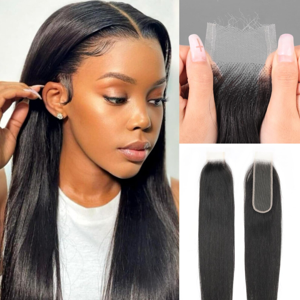 Unisex Not,Specified 2X6 Skinlike Real Hd Lace Closure Straight Human Hair Closure 0.095Mm Ultra-Thin Invisible Lace Closure Pre Plucked Single Knot 12 Inch