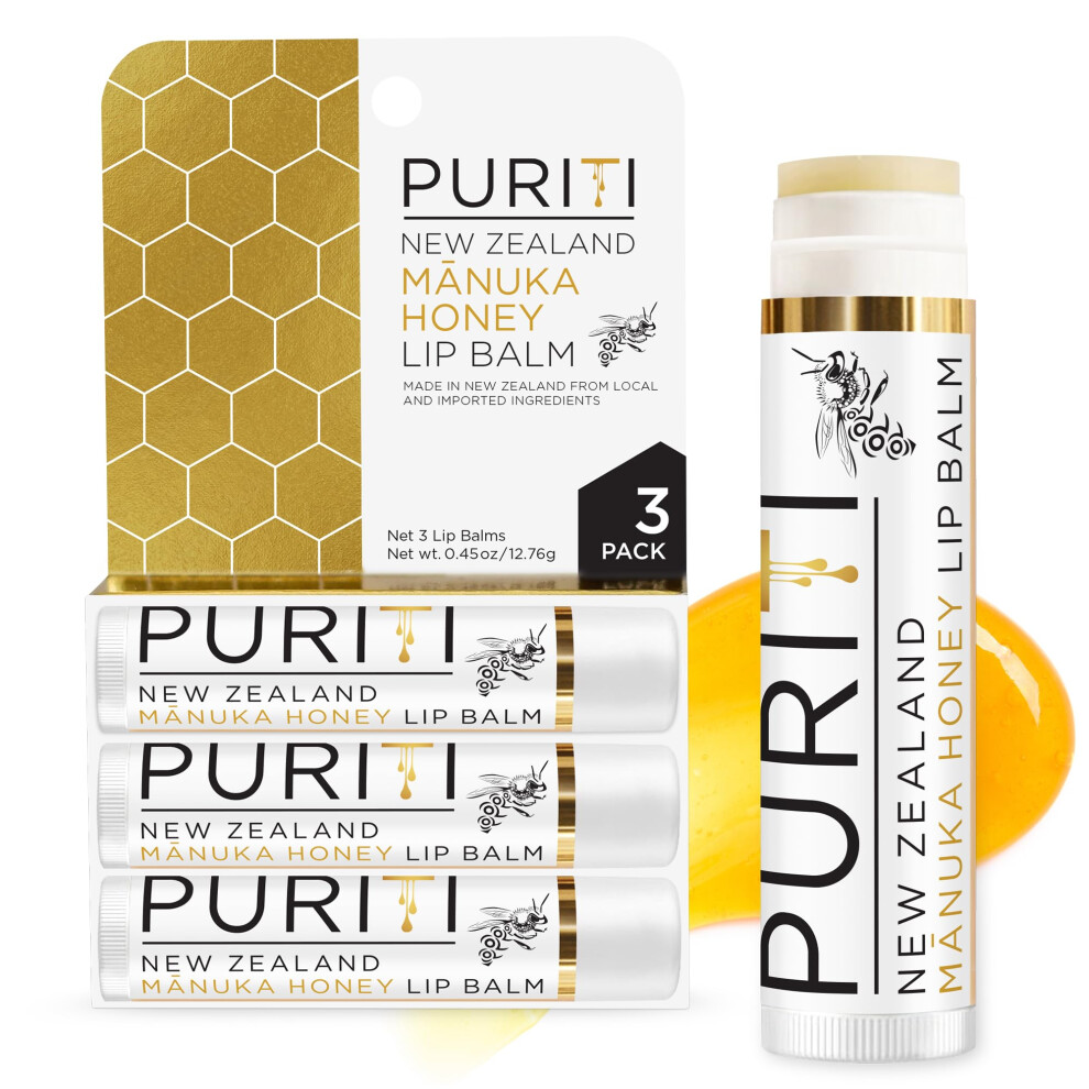 Puriti Manuka Honey Lip Balm - 3Pack Soothing & Moisturizing Enriched With Almond Jojoba Macadamia Oils Cocoa Butter Hydrating For Dry & Chapped