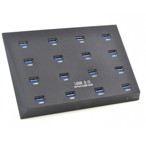 A-163 25W Powered USB 3.0 16-Port Duplicator Hub, 5Gbps USB Flash Copier, EU Plug