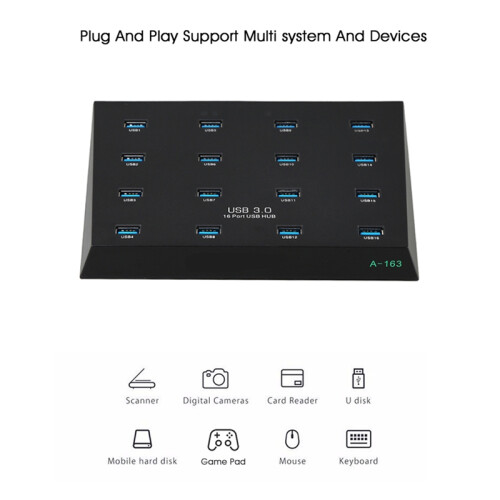 A-163 25W Powered USB 3.0 16-Port Duplicator Hub, 5Gbps USB Flash Copier, EU Plug 2