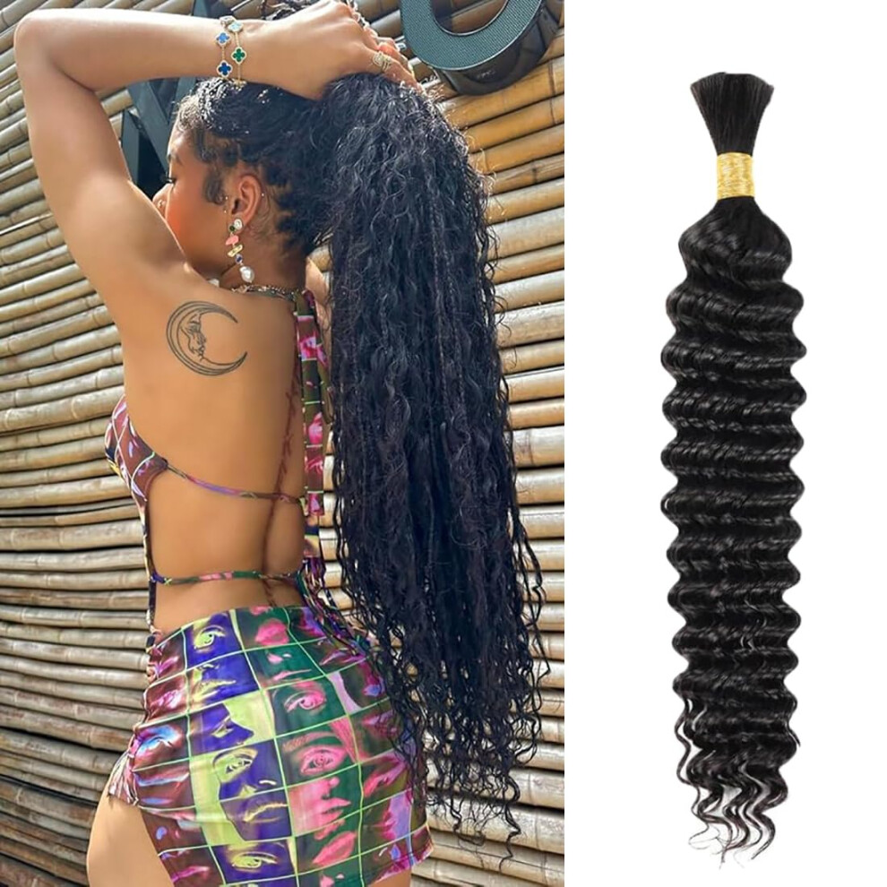 Gaozhao Human Hair Braiding Hair 50G 26 Inch Deep Wave Bulk Human Hair For Braiding No Weft Bundle 100% Brazilian Virgin Curly Human Hair Extensions For Boho