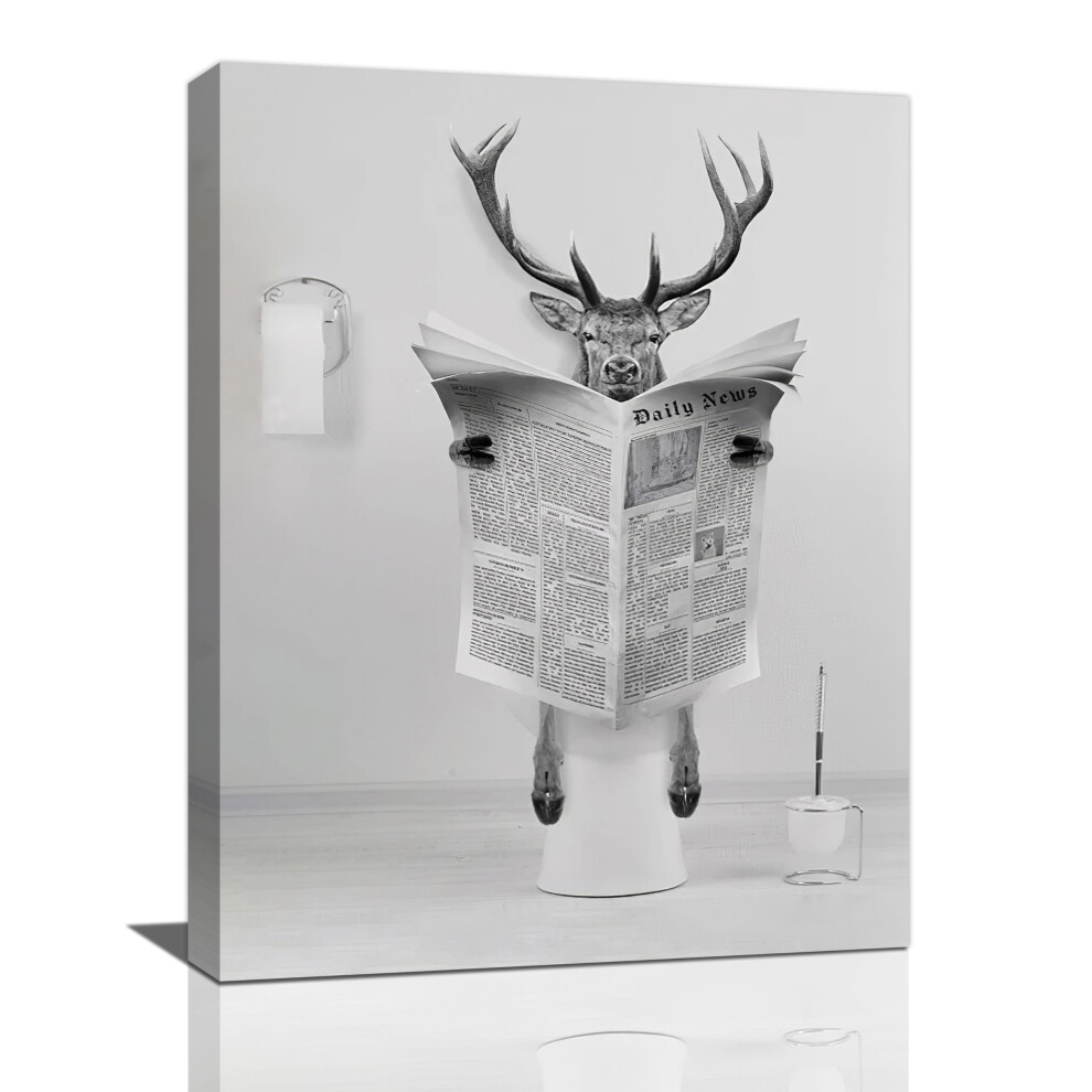 Smieszne Jelenie Lazienka Wall Art Czarno-Biale Zdjecia Zwierzat Dekoracje Scienne Sliczny Jelen Los Lazienka Obraz Z Nadrukiem Grafika Nowoczesn-image