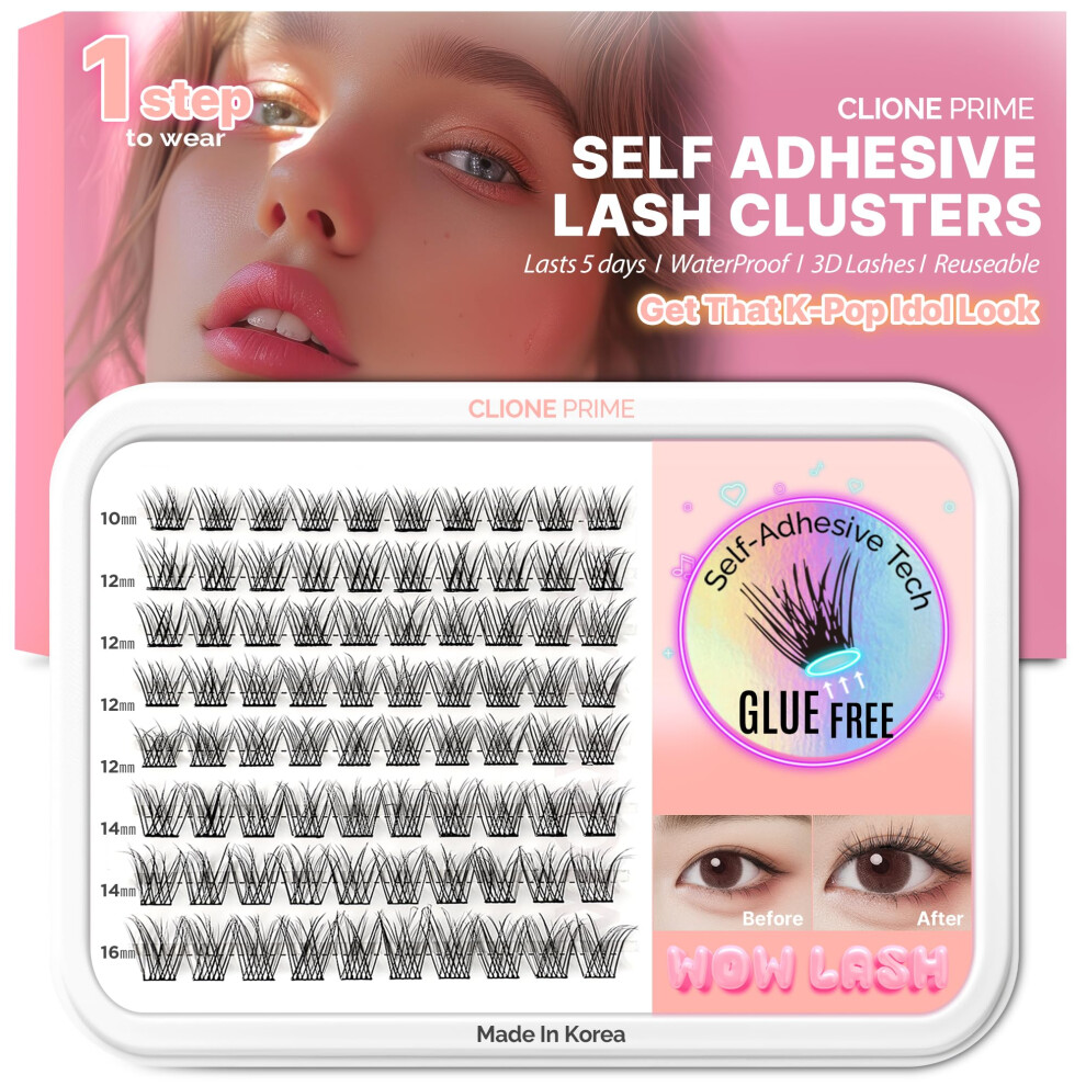 Clione Prime Korean Self Adhesive Lash Clusters Classic Look No Glue Press On Pre Bond Lash Clusters Fluffy Self Adhesive False Eyelashes No Glue Need