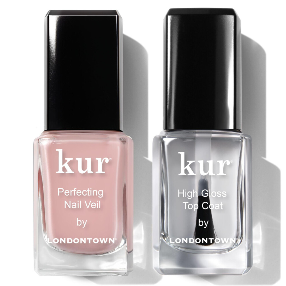 Londontown Tint & Shine Set - Perfecting Nail Veil #4 Dusty Rose Pink With High Gloss Top Coat Nail Polish Manicure Set 0.40Fl Oz