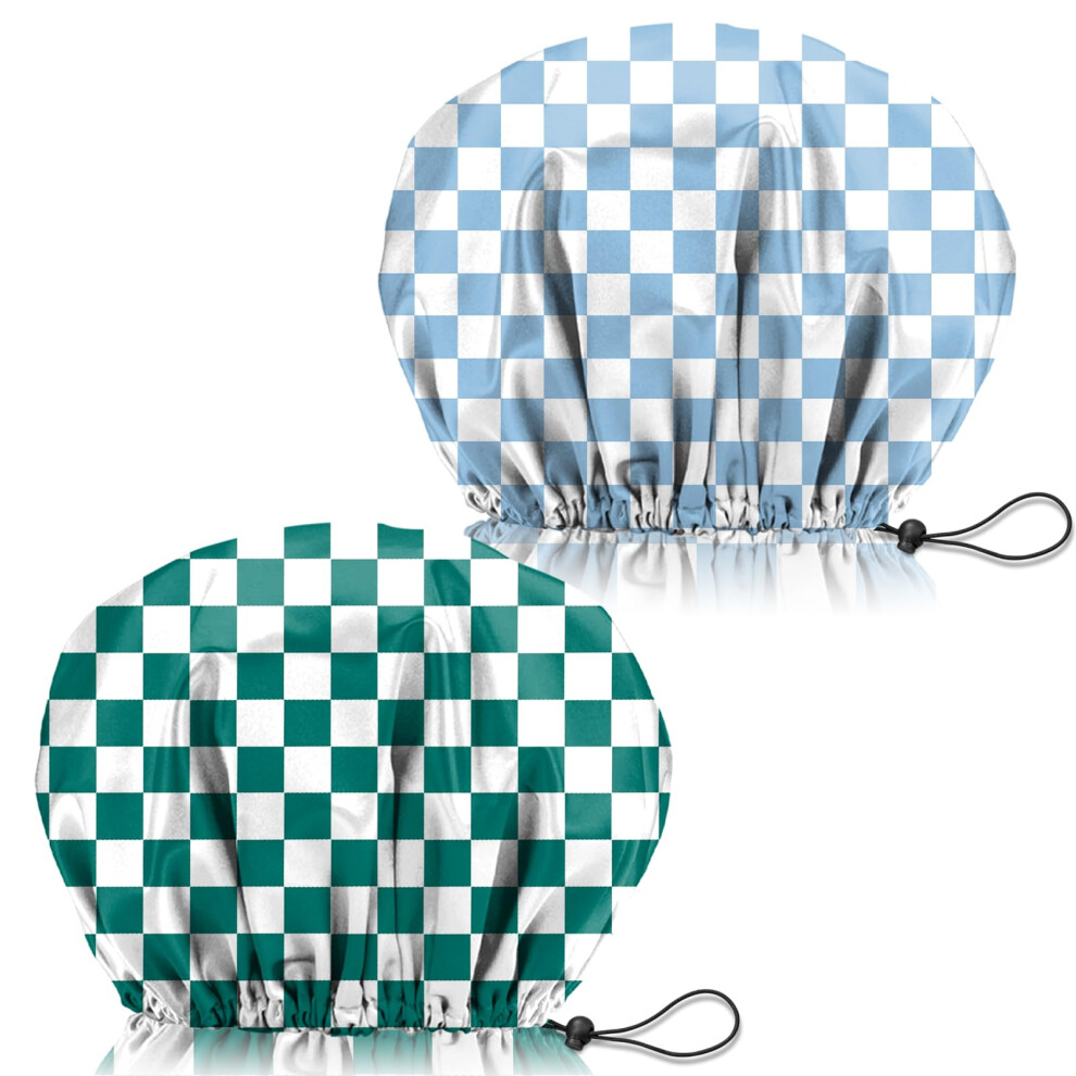 Zewurtuw Lot de 2 bonnets de douche réglables, réutilisables, double couche imperméable, élastiques, mignons et esthétiques, pour femmes et fille