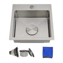 15 Inch Bar Sink Drop In - Delironexu 18 Gauge Stainless Steel Small Kitchen Sink  15x15 Single Bowl Square Wet Bar with Brushed Finish for Outdoo