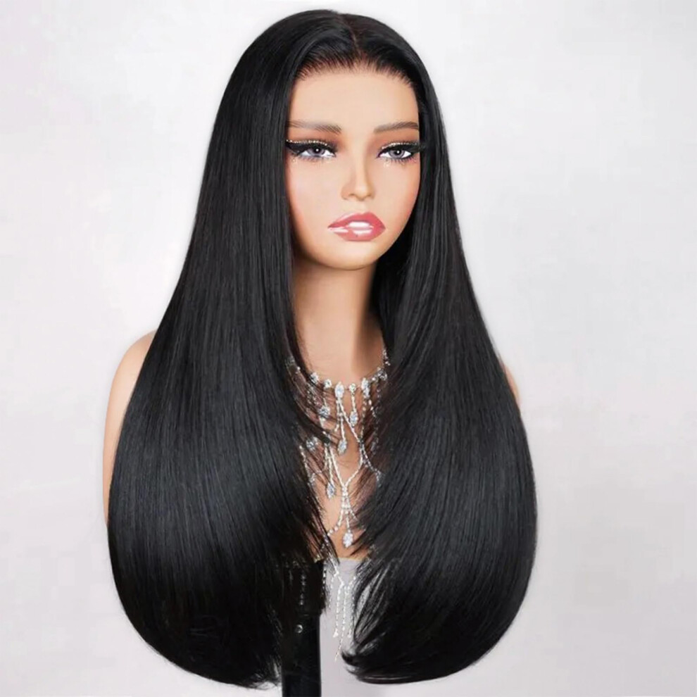 Teslal Unisex Blend Wigs Human Hair Glueless Wear And Go Glueless Wigs Human Hair Pre Plucked Pre Cut Layered Wig Straight 6X6 Synthetic And Human Hair Blend