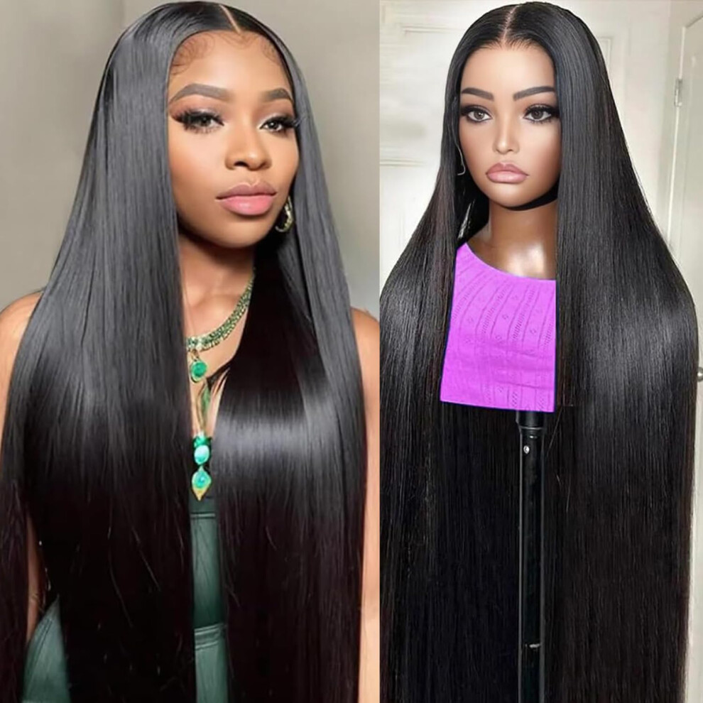 Poysew Unisex Black 28 Inch 13X6 Lace Front Wigs Human Hair Pre Plucked Hd Straight Lace Front Wigs Human Hair 180% Density Frontal Wigs Human Hair Natural Human Ha